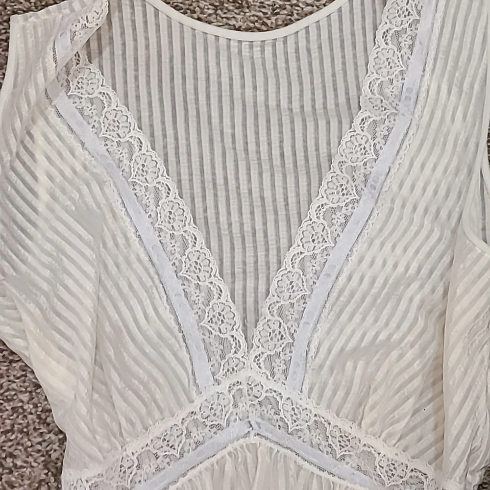 Gilead Vintage Lace Trim Empire Waist Striped  Slip Dress Nightgown - Picture 2 of 5